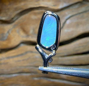 Sterling Silver - Solid South Australian Crystal Opal Pendant. “Green Flames”