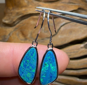 Sterling Silver - Largest Australian Boulder Opal Doublet Hook Earrings - Opal Whisperers