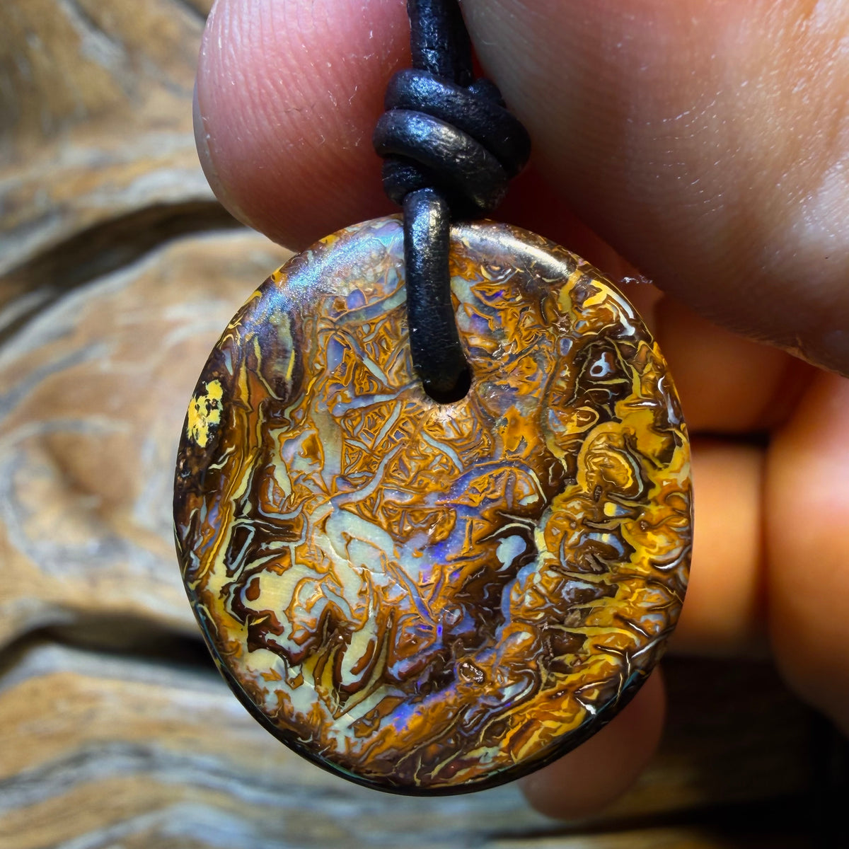 HDW 25 x 22mm - Drilled Tribal Queensland Boulder Opal Necklace. Australian Opal