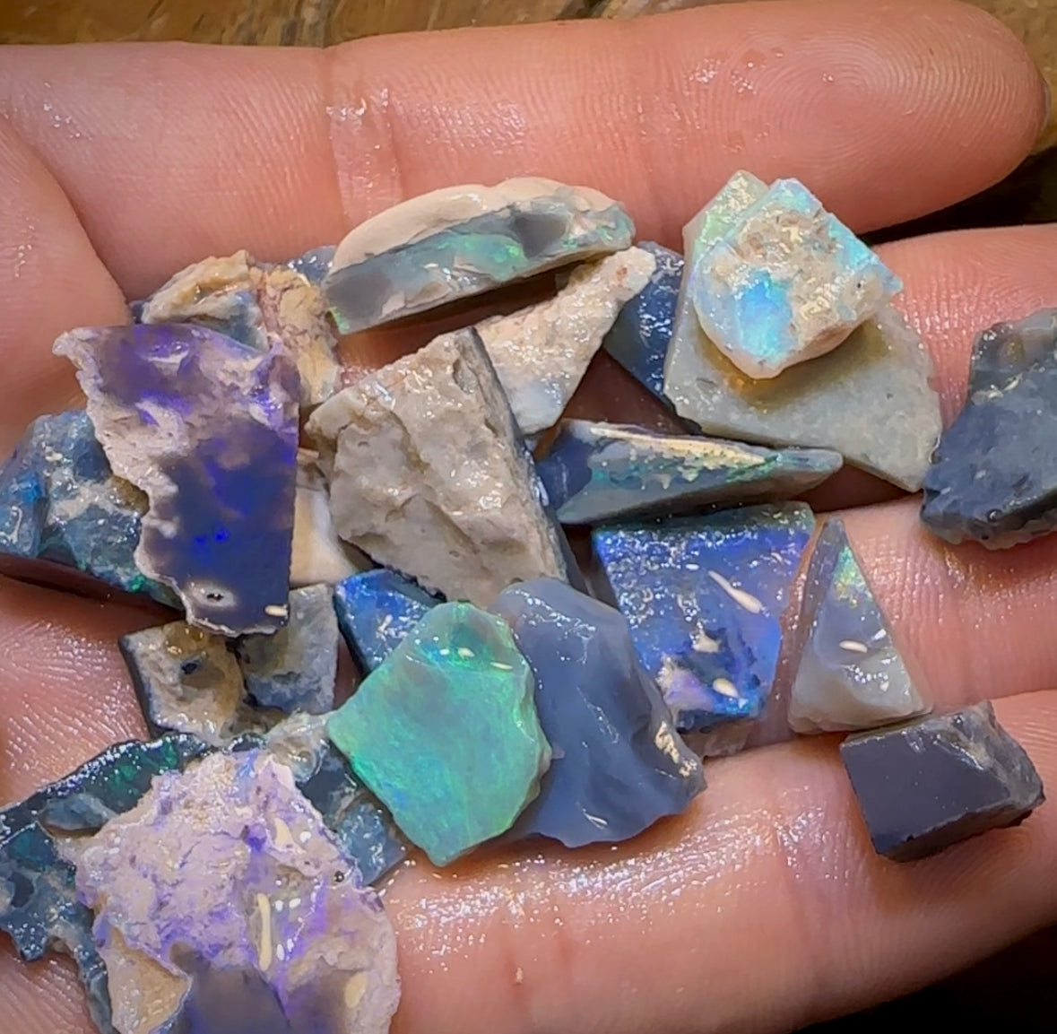 117cts - 22x Lightning Ridge Crystal, Dark and Black Opal Rough Parcel - Opal Whisperers