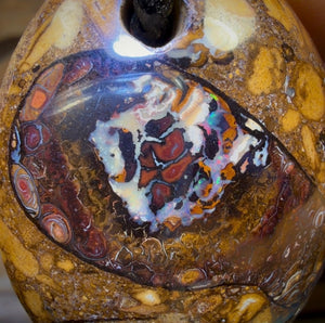 37 x 28mm - Drilled Boulder Opal Pendant w/ Eco Friendly Vegan Cord