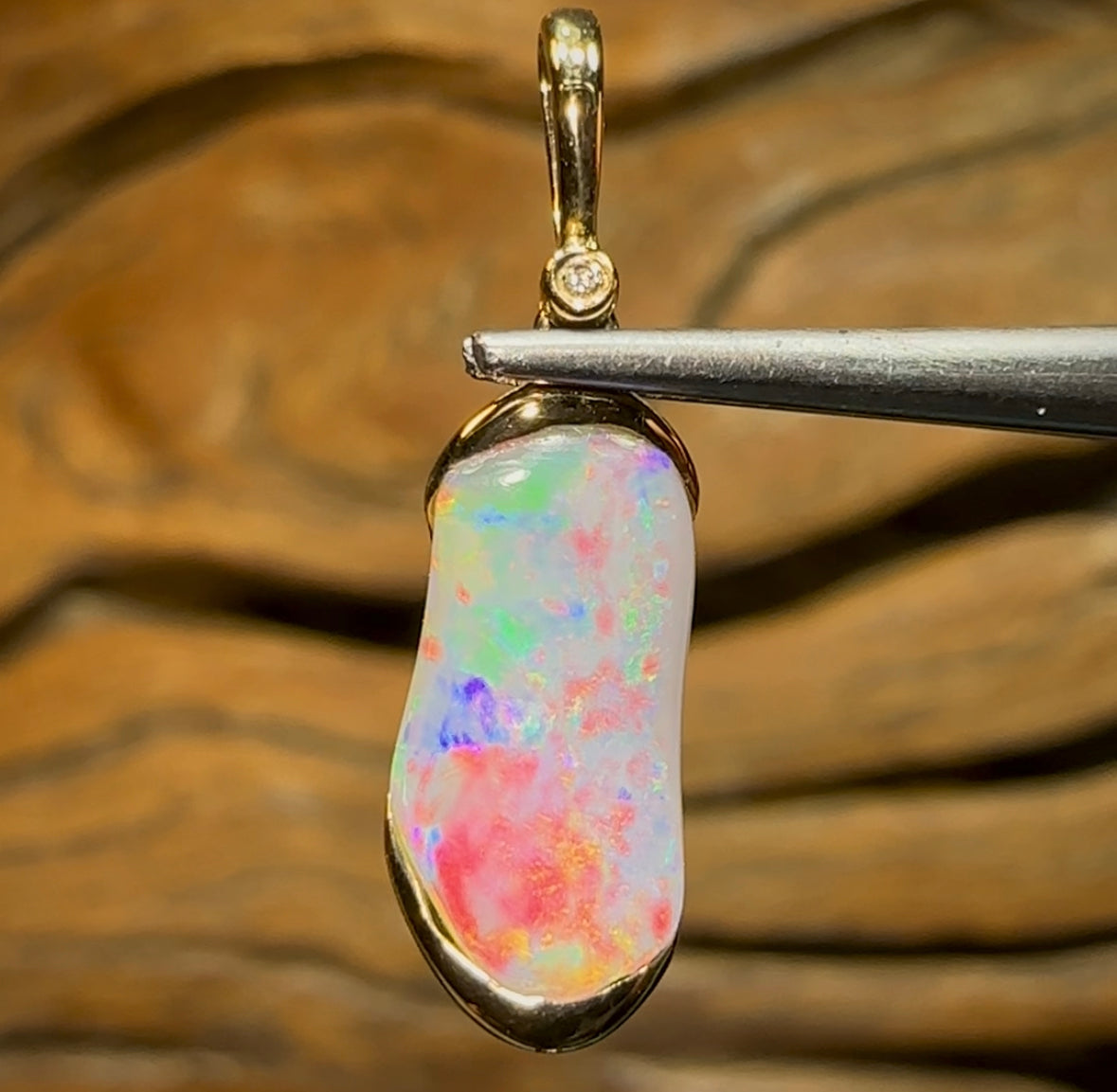 18k Red 🔥 Gold and Diamond - Solid South Australian Opal Pendant - Opal Whisperers
