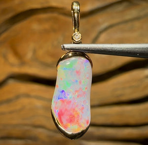 18k Red 🔥 Gold and Diamond - Solid South Australian Opal Pendant - Opal Whisperers