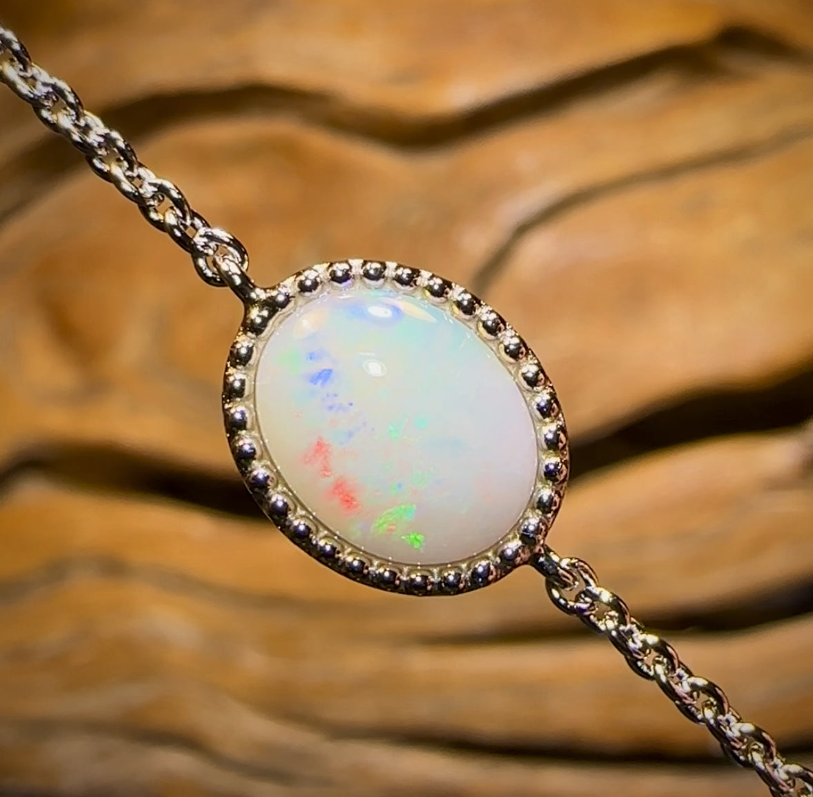 ALL NEW Medium Sterling Silver - Solid South Australian White Opal Bracelet