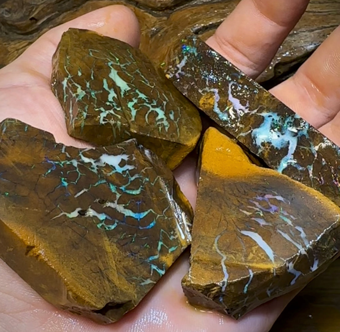 240g - 4 x Boulder Rough pro opal cutting material - Opal Whisperers