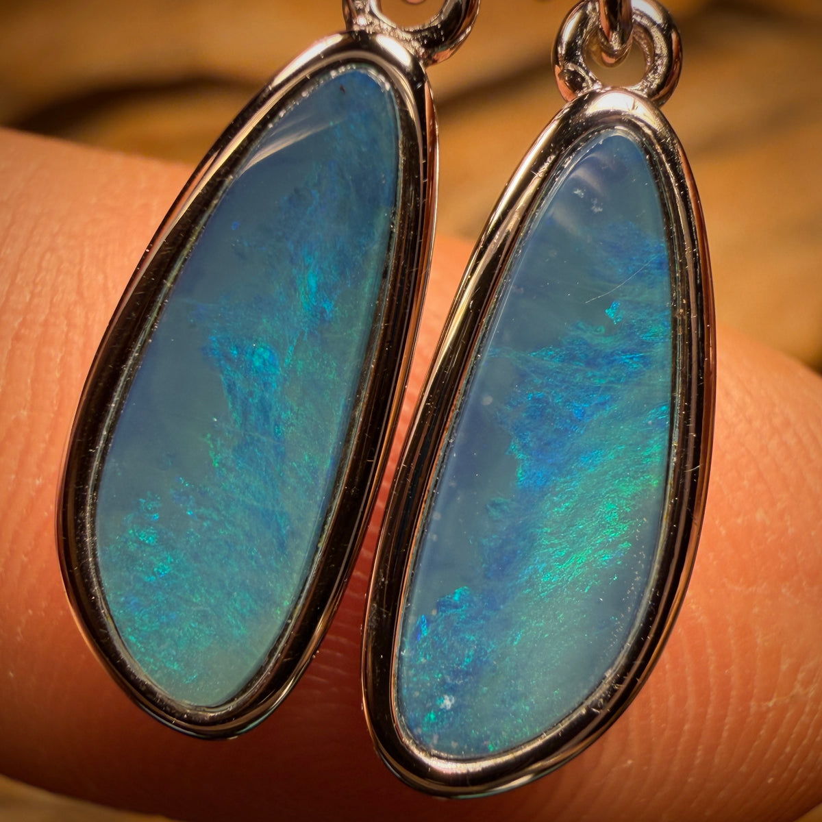 Sterling Silver - Australian Boulder Opal Doublet Hook Earrings