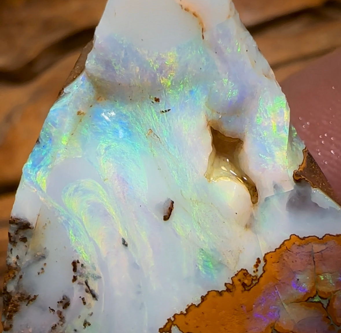 100.2cts - Australian Boulder Opal Rough Preform. Natural Split - Opal Whisperers