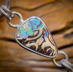 Sterling Silver -“Fob Style” Solid Australian Boulder Opal Bracelet One Only