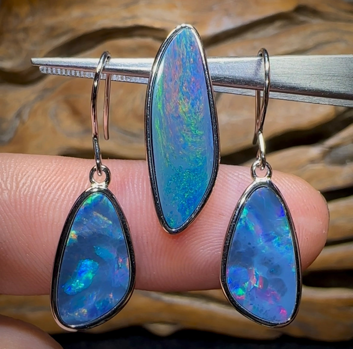 (Template) Sterling Silver - Queensland Boulder Opal Doublet Pendant and Earring Set - Opal Whisperers