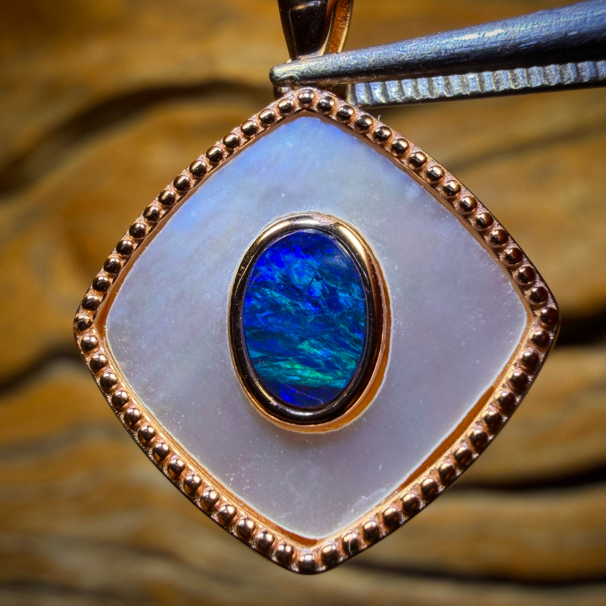 NEW DESIGN Sterling Silver Rose Gold Plated - Queensland Boulder Opal Doublet Pendant