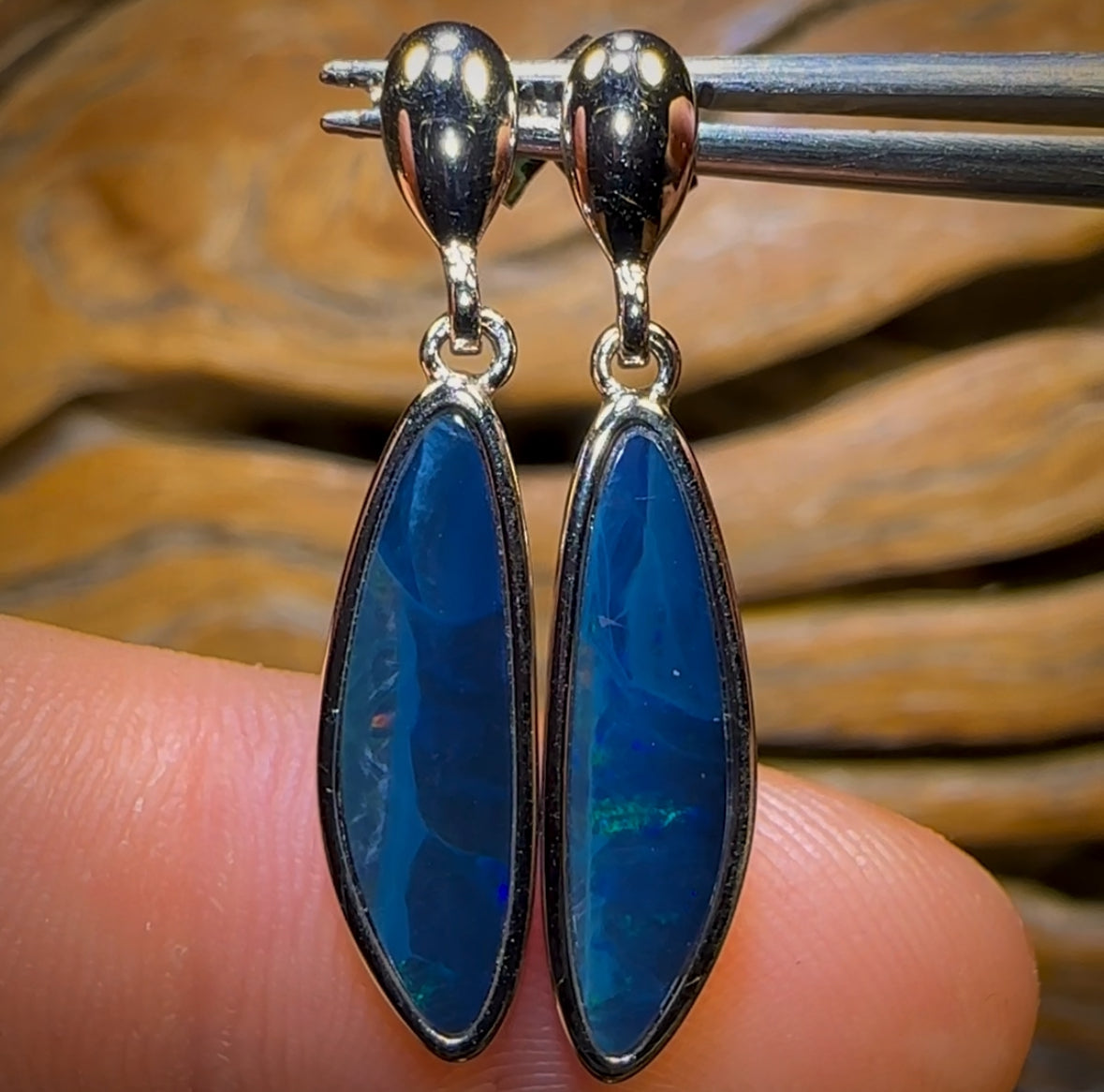 🔨 AUCTION 🔨 Sterling Silver - Australian Boulder Opal Doublet Drop Stud Earrings