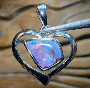 Sterling Silver - SOLID Australian Boulder Opal Pendant with Red, Orange