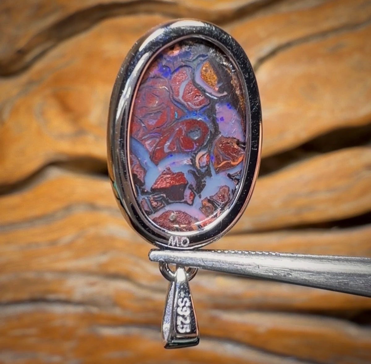 Sterling Silver - Solid Tribal Boulder Opal Pendant UNISEX