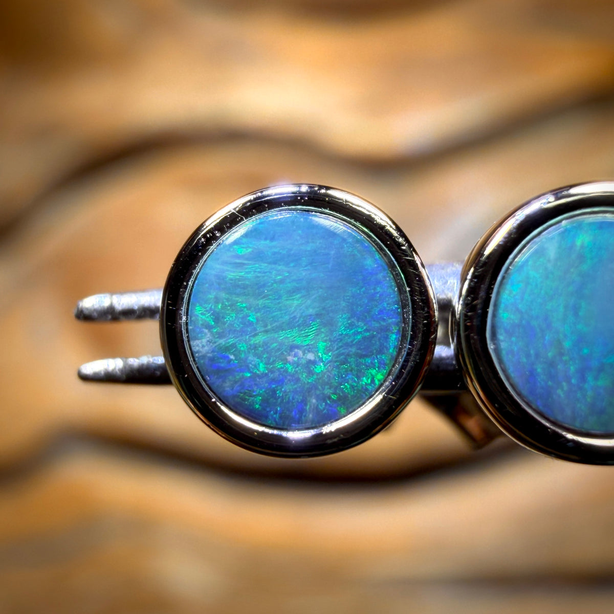 🔨 AUCTION 🔨 Sterling Silver - Australian Boulder Opal Doublet Stud Earrings. Scandinavian Aka Ice Blue