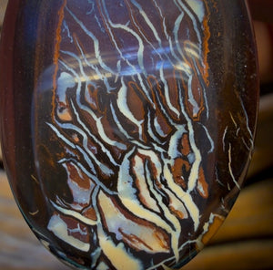 33 x 23mm - Tribal Flames Drilled Boulder Opal Pendant w/ Eco Friendly Vegan Cord