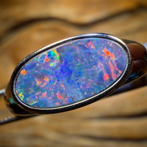 Sterling Silver - Queensland Boulder Opal Doublet Ring UNISEX Red