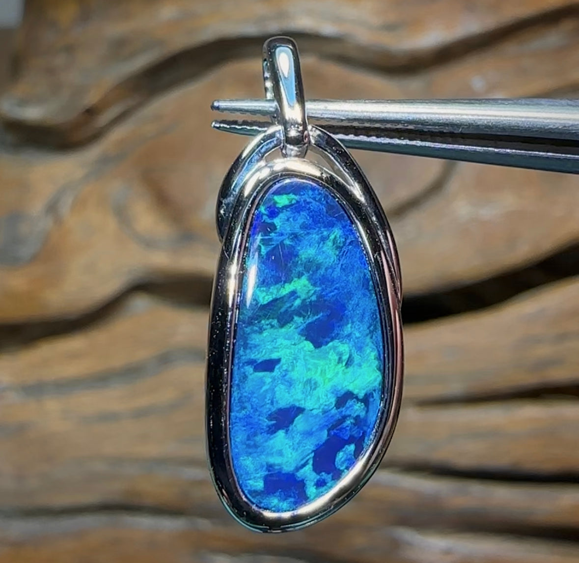 14k White Gold - Queensland Boulder Doublet Opal Pendant - Opal Whisperers