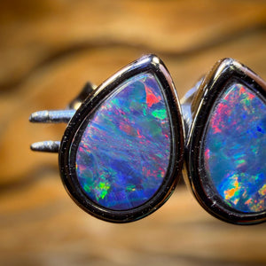 Sterling Silver - Australian Boulder Opal Doublet Stud Earrings