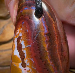 53 x 26mm - Drilled Boulder Opal Pendant w/ Eco Friendly Vegan Cord Cool Pattern Great Polish
