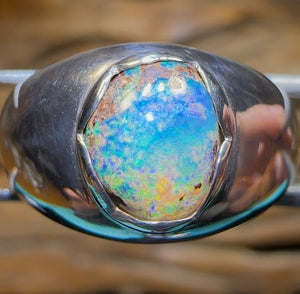 Silver Solid Yowah Nut Kernel Queensland Boulder Australian Opal Ring - Opal Whisperers