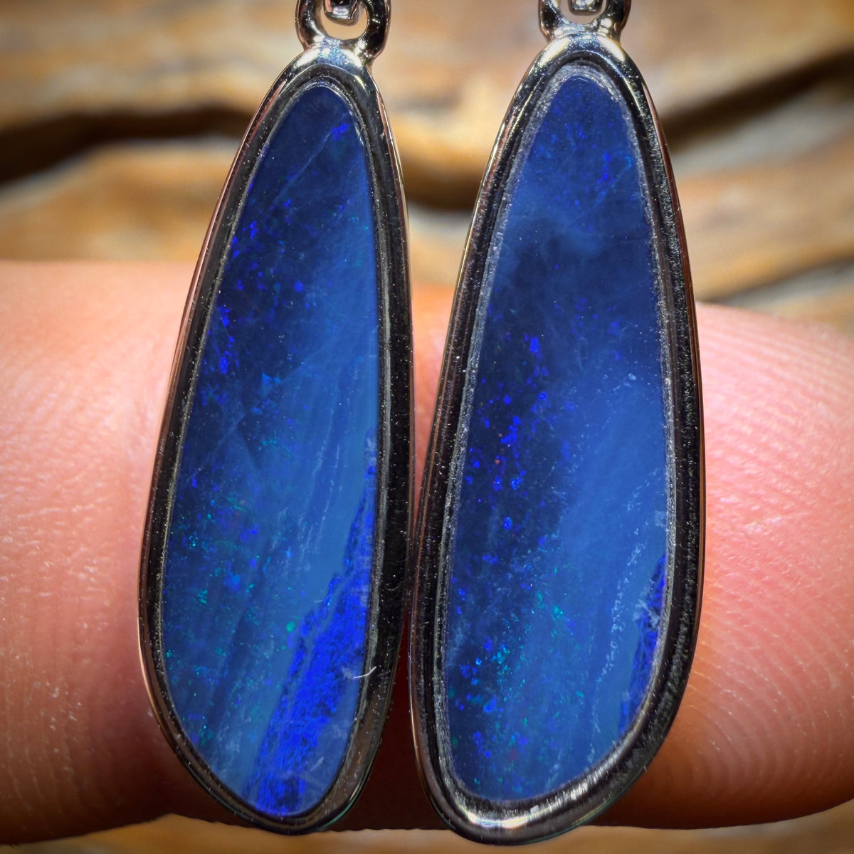 Bargain Card! Sterling Silver - Australian Boulder Opal Doublet Drop Stud Earrings