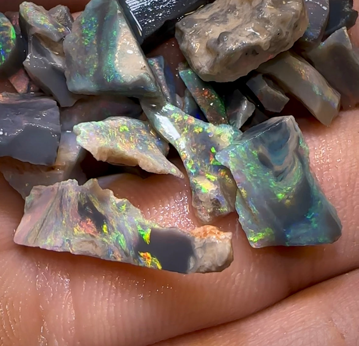 30.7cts - Wow 23x Lightning Ridge Dark and Black Opal Rough Parcel Fire Red Multicolour - Opal Whisperers