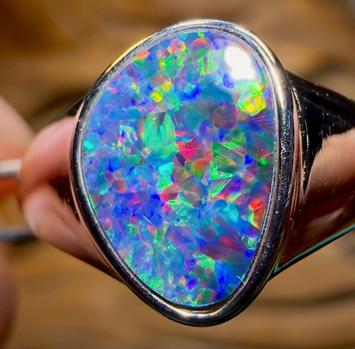Sterling Silver - Australian Boulder Opal Doublet Ring - Opal Whisperers