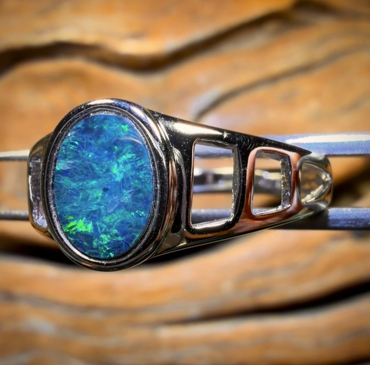 Sterling Silver - Queensland Boulder Opal Doublet Ring UNISEX
