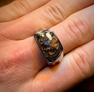 DADDY COOL Sterling Silver - Solid Tribal Boulder Opal Ring. Unisex