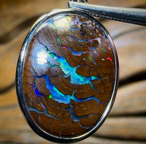 Sterling Silver - Solid Australian Boulder Opal UNISEX Pendant
