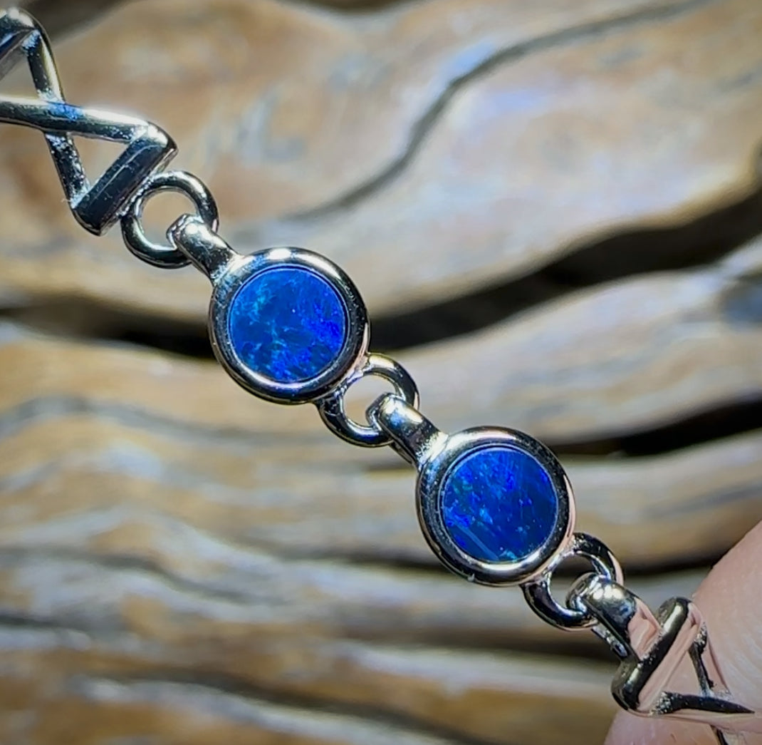 Sterling Silver - Australian Boulder Doublet Opal Bracelet