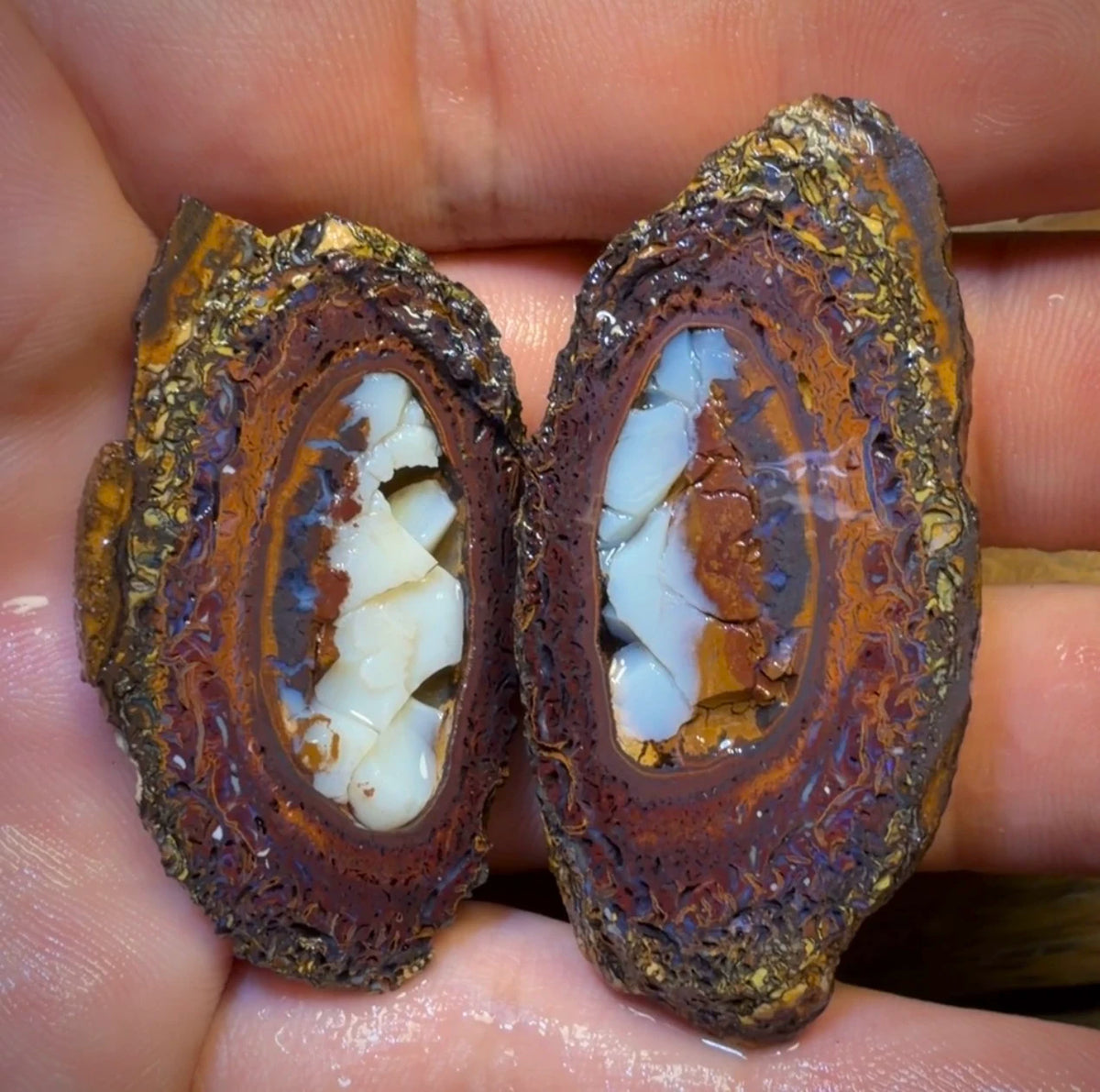 177.1cts - Yowah Nut Partial Crystal Centre Rough Specimen Pair