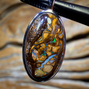 Sterling Silver - Solid Tribal Boulder Opal Pendant