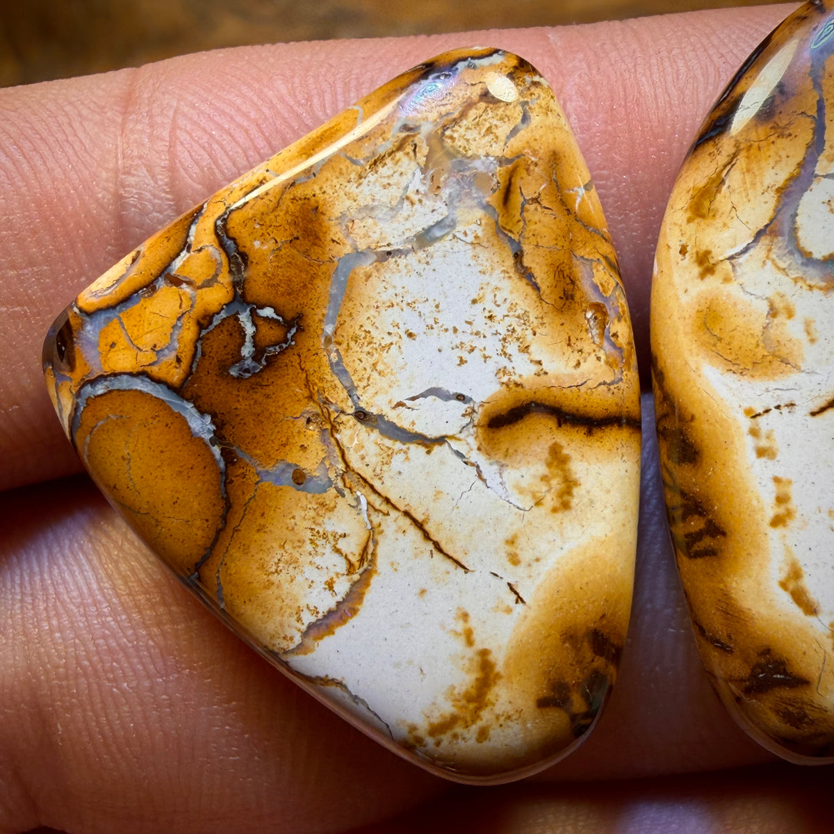 Late Card Rarity 49.2cts - Tribal Queensland Boulder Opal Pair. White/Porcelain Tribal