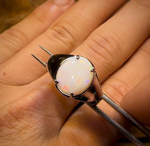 Sterling Silver - UNISEX South Australian Crystal SOLID Opal Ring