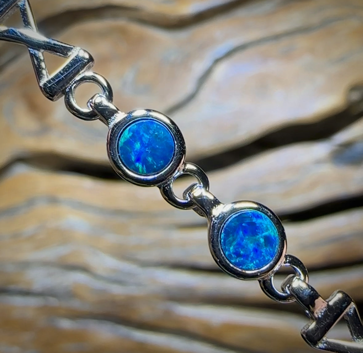 Sterling Silver - Australian Boulder Doublet Opal Bracelet