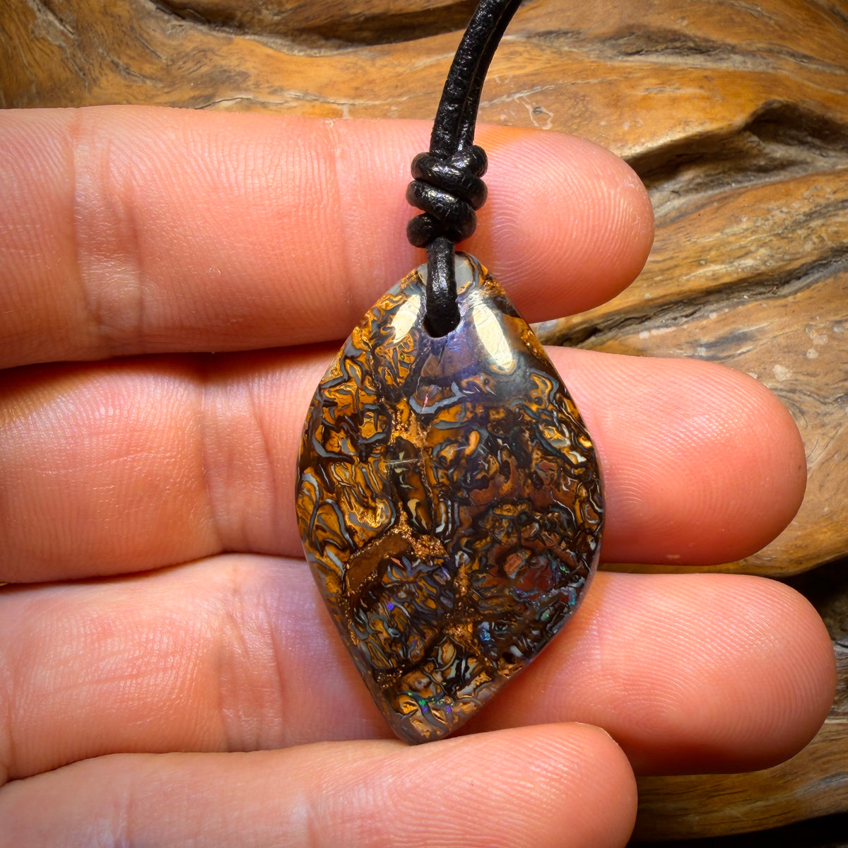 38 x 24mm - Drilled Amazing Tribal Queensland Boulder Opal Necklace Double Sided