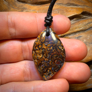 38 x 24mm - Drilled Amazing Tribal Queensland Boulder Opal Necklace Double Sided