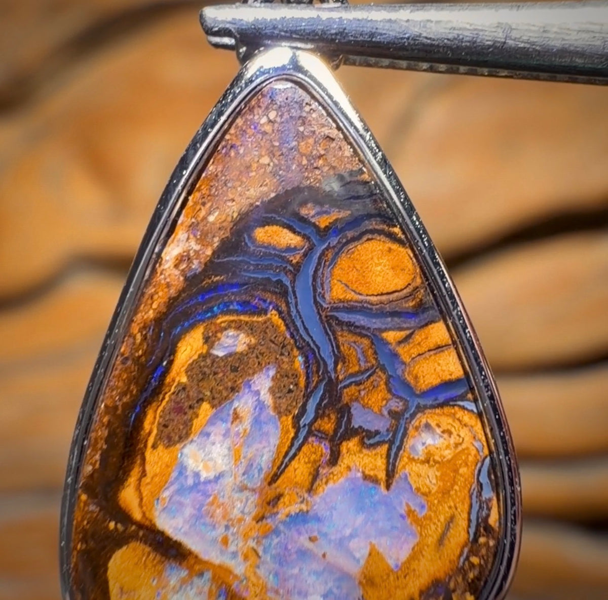 Sterling Silver - Solid Tribal Boulder Opal Pendant UNISEX