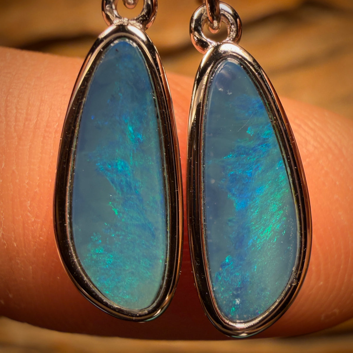 Sterling Silver - Australian Boulder Opal Doublet Hook Earrings