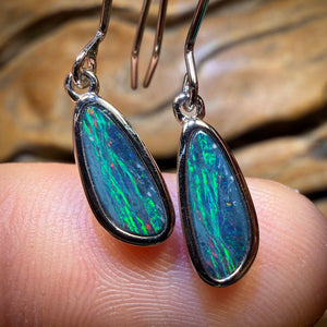 Sterling Silver - Australian Boulder Opal Doublet Hook Earrings