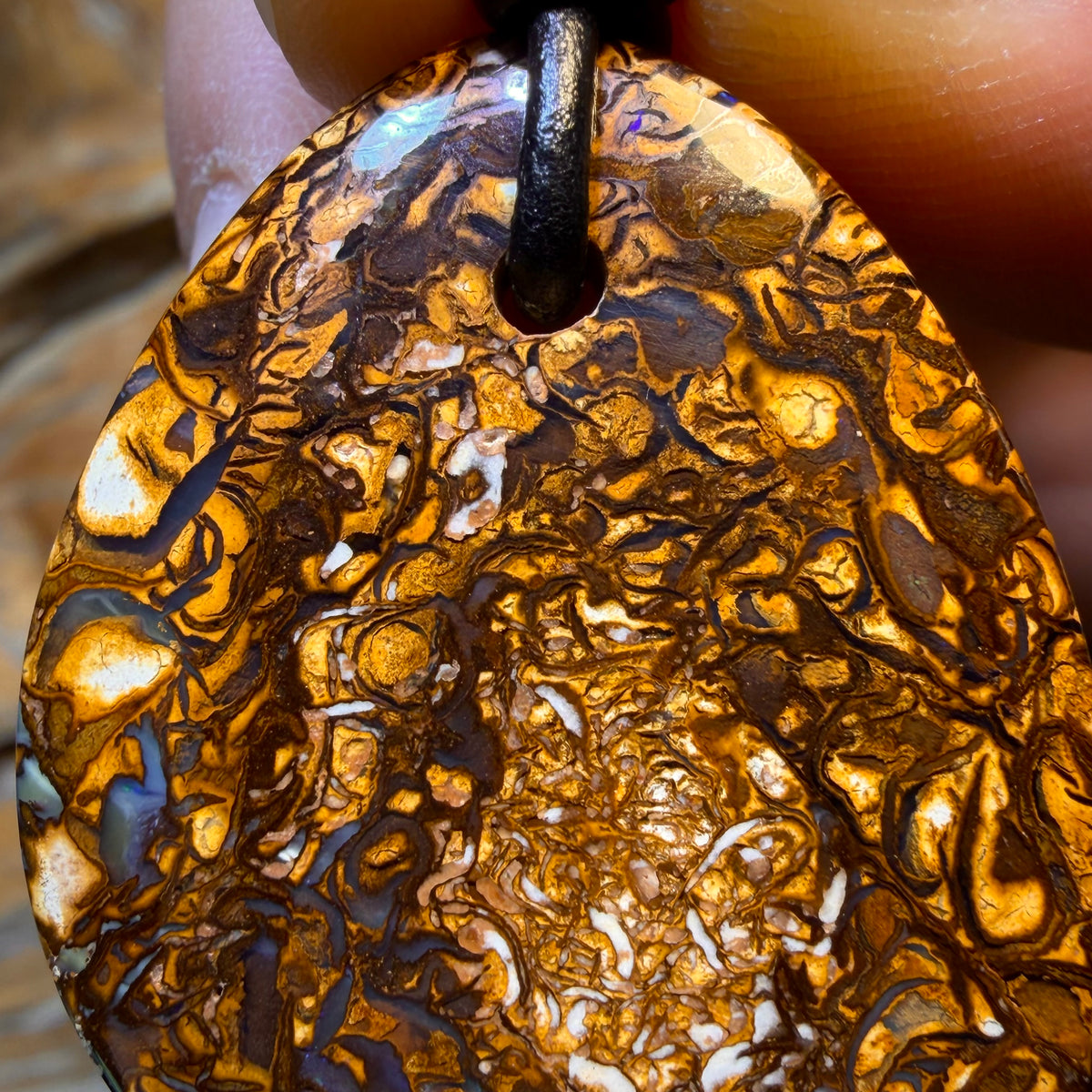 HDW 37 x 30mm - Drilled Tribal Queensland Boulder Opal Necklace