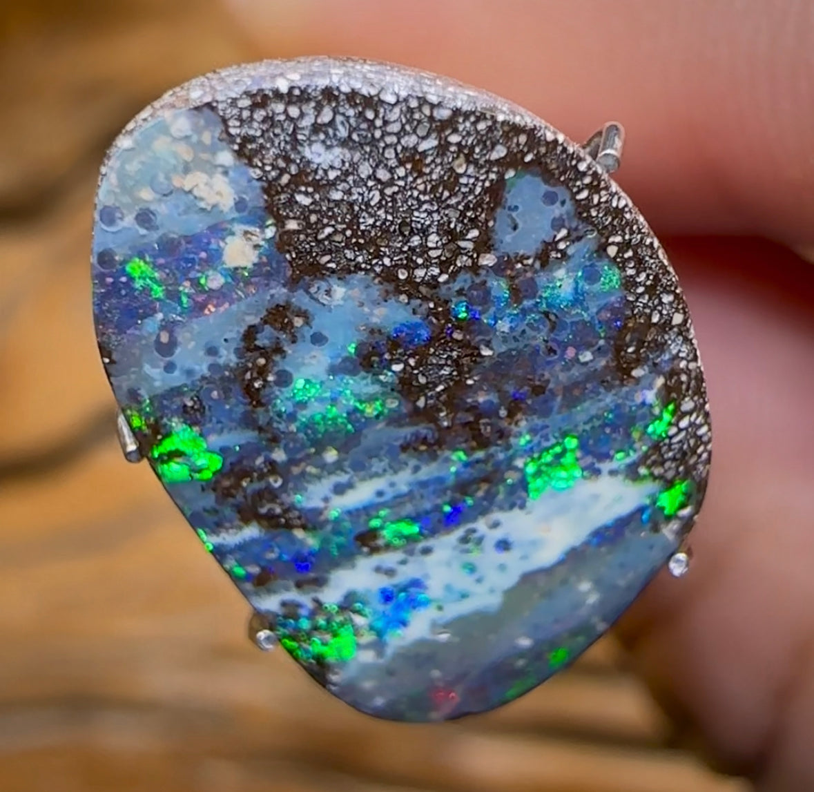 4.8cts - “Clouds over Water” Queensland Boulder Seam Opal Picture Stone - Opal Whisperers