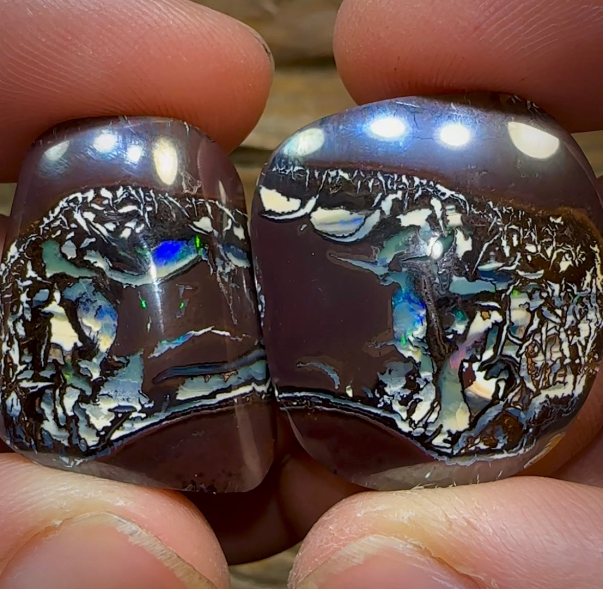 99.1cts - Koroit Nut Opal Pair. TRIBAL PATTERN - Opal Whisperers