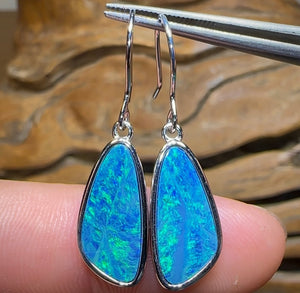 Sterling Silver - Largest Australian Boulder Opal Doublet Hook Earrings - Opal Whisperers