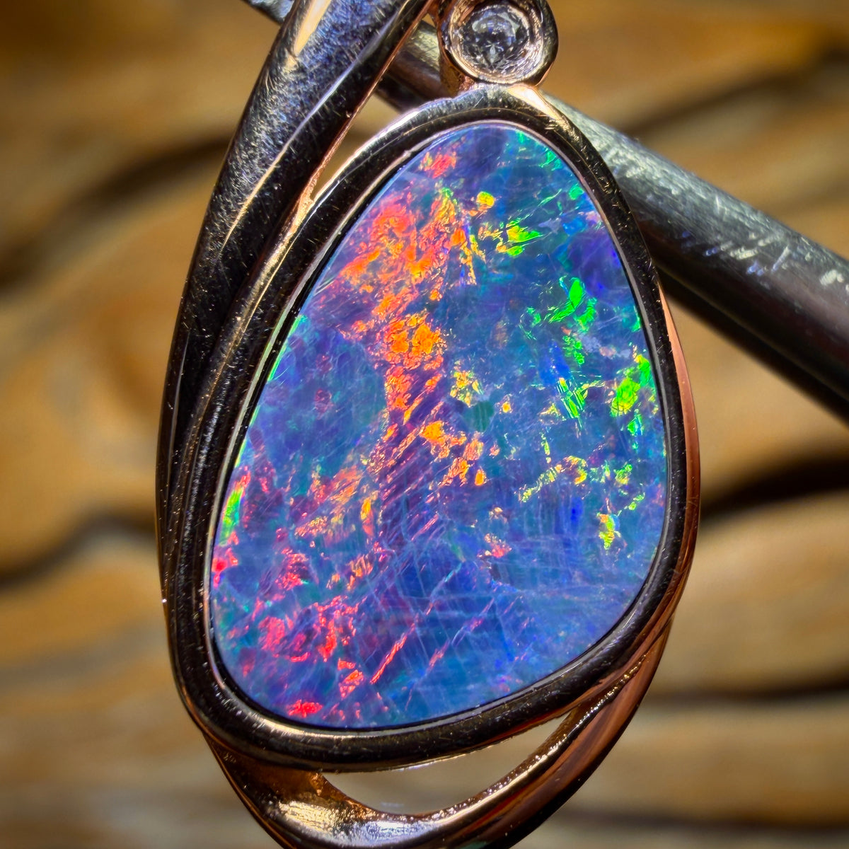 Top Red Sterling Silver Rose Gold Plated - Queensland Boulder Opal Doublet Pendant