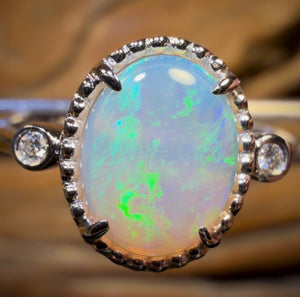 14k White Gold - Solid South Australian Crystal Opal Ring