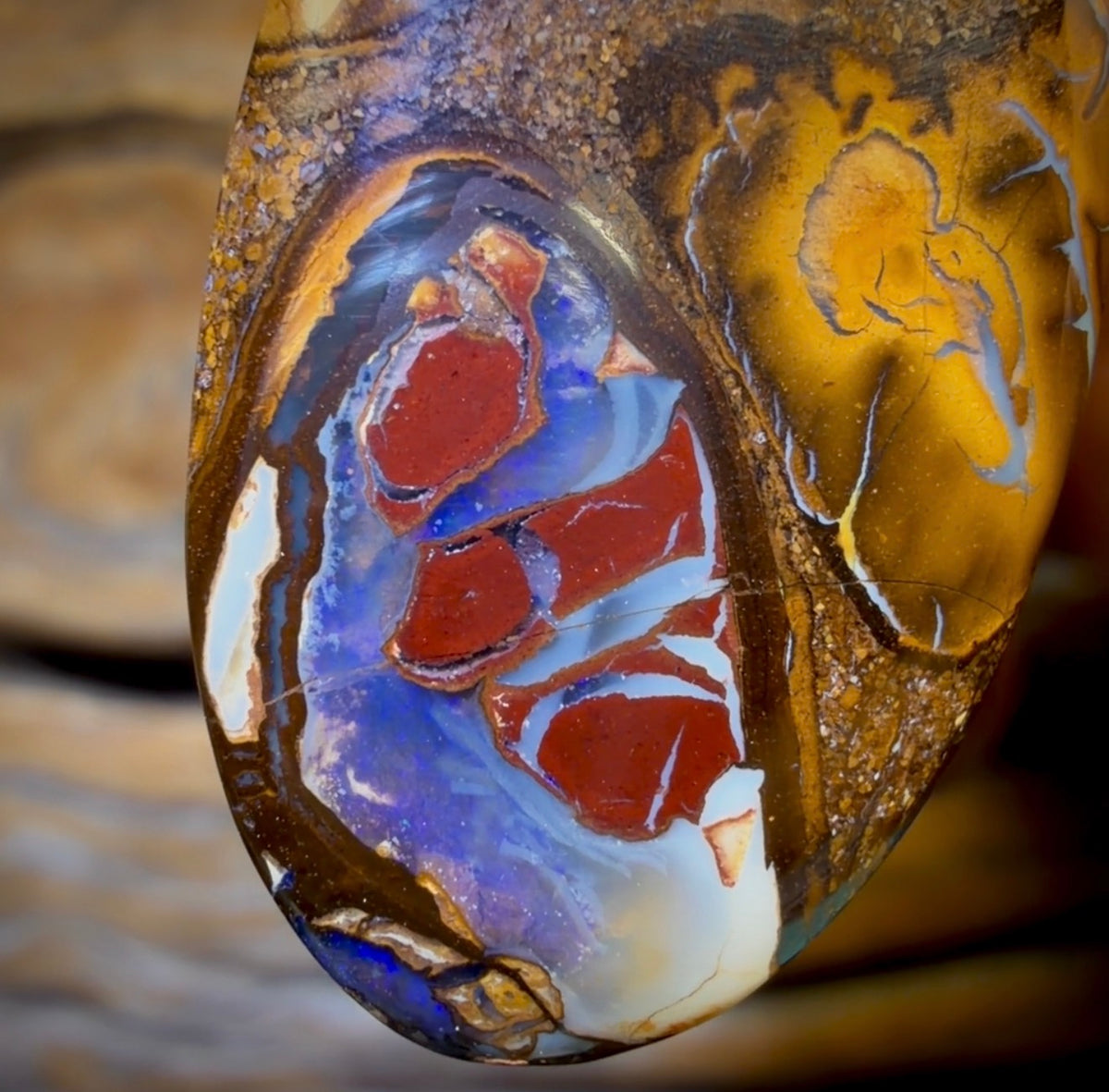 33 x 18mm - Drilled Boulder Opal Pendant w/ Eco Friendly Vegan Cord