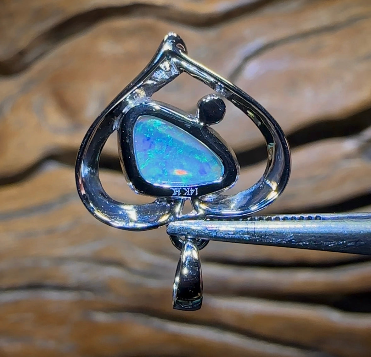 14k White Gold - Solid South Australian Crystal Opal Pendant - Opal Whisperers