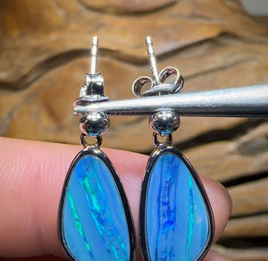 Sterling Silver - Classic Australian Boulder Opal Doublet Earrings - Opal Whisperers